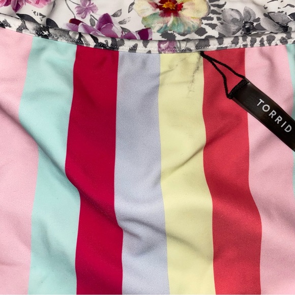 Coral Stripe & White Floral Reversible High Waist Swim Bottom - Picture 5 of 5